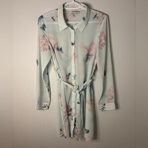 Pia Rossini Floral Sheer Belted Shirt Dress